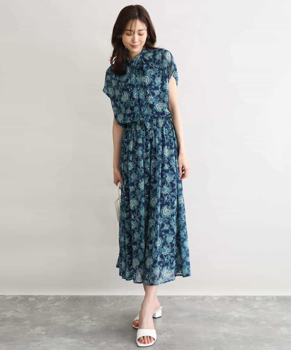 FKBGF05140 MK MICHEL KLEIN(MK ミッシェルクラン) [洗える]前後2way/更紗プリント花柄シフォンブラウス ベージュ