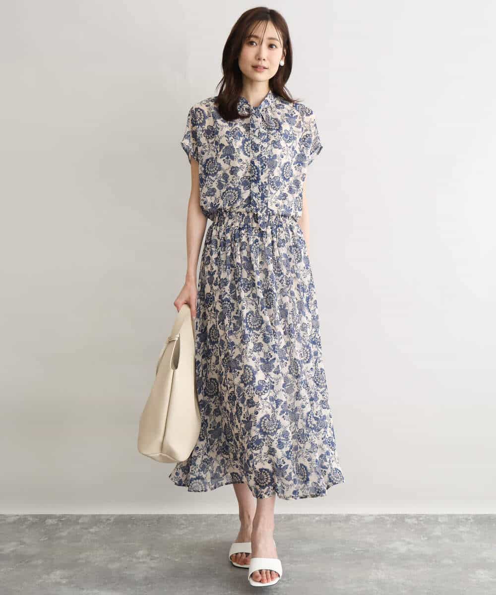 FKBGF05140 MK MICHEL KLEIN(MK ミッシェルクラン) [洗える]前後2way/更紗プリント花柄シフォンブラウス ベージュ