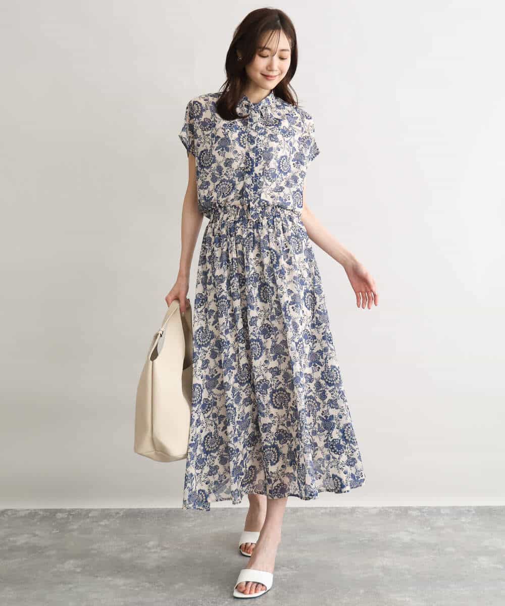 FKBGF05140 MK MICHEL KLEIN(MK ミッシェルクラン) [洗える]前後2way/更紗プリント花柄シフォンブラウス ベージュ