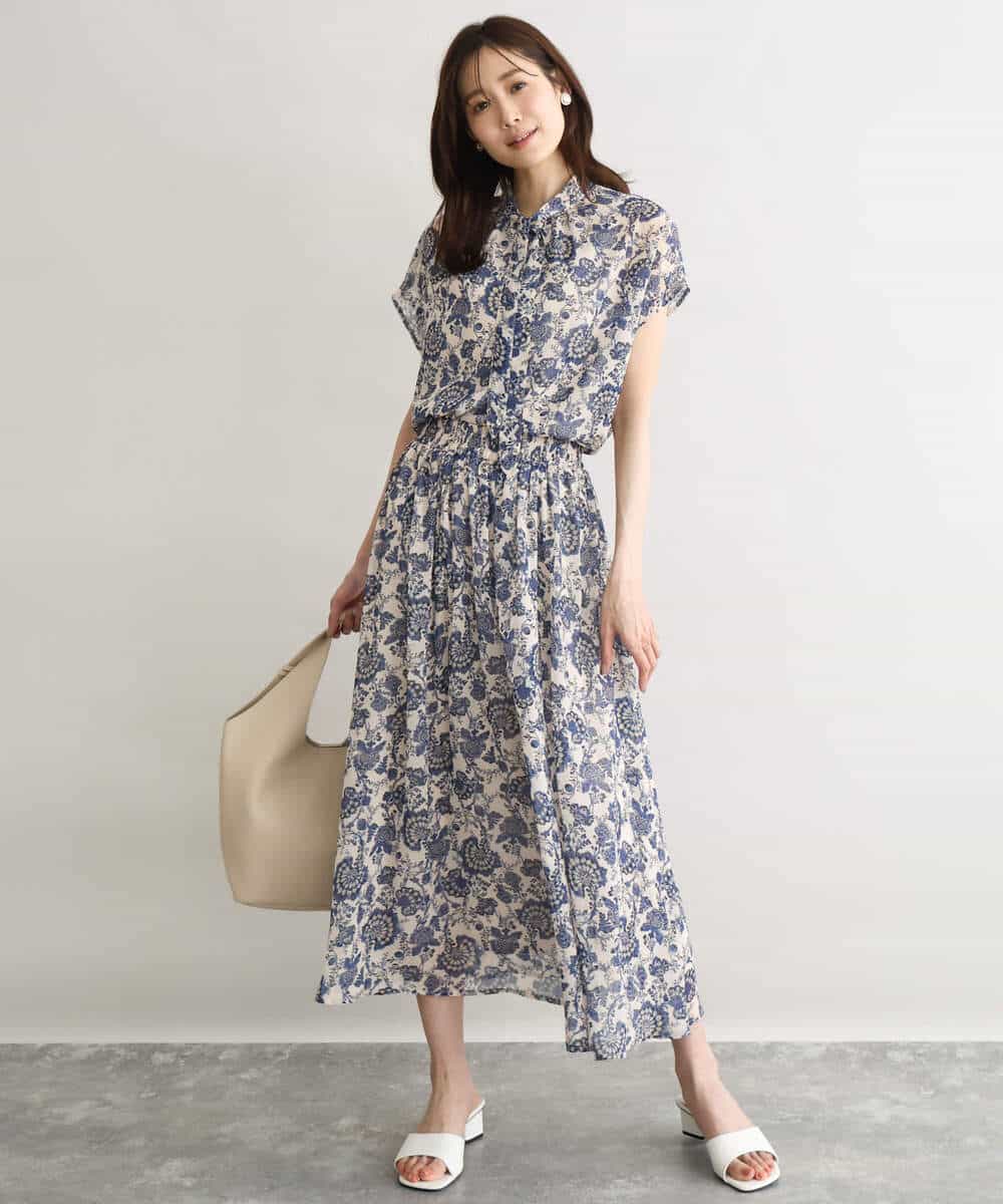 FKBGF05140 MK MICHEL KLEIN(MK ミッシェルクラン) [洗える]前後2way/更紗プリント花柄シフォンブラウス ベージュ