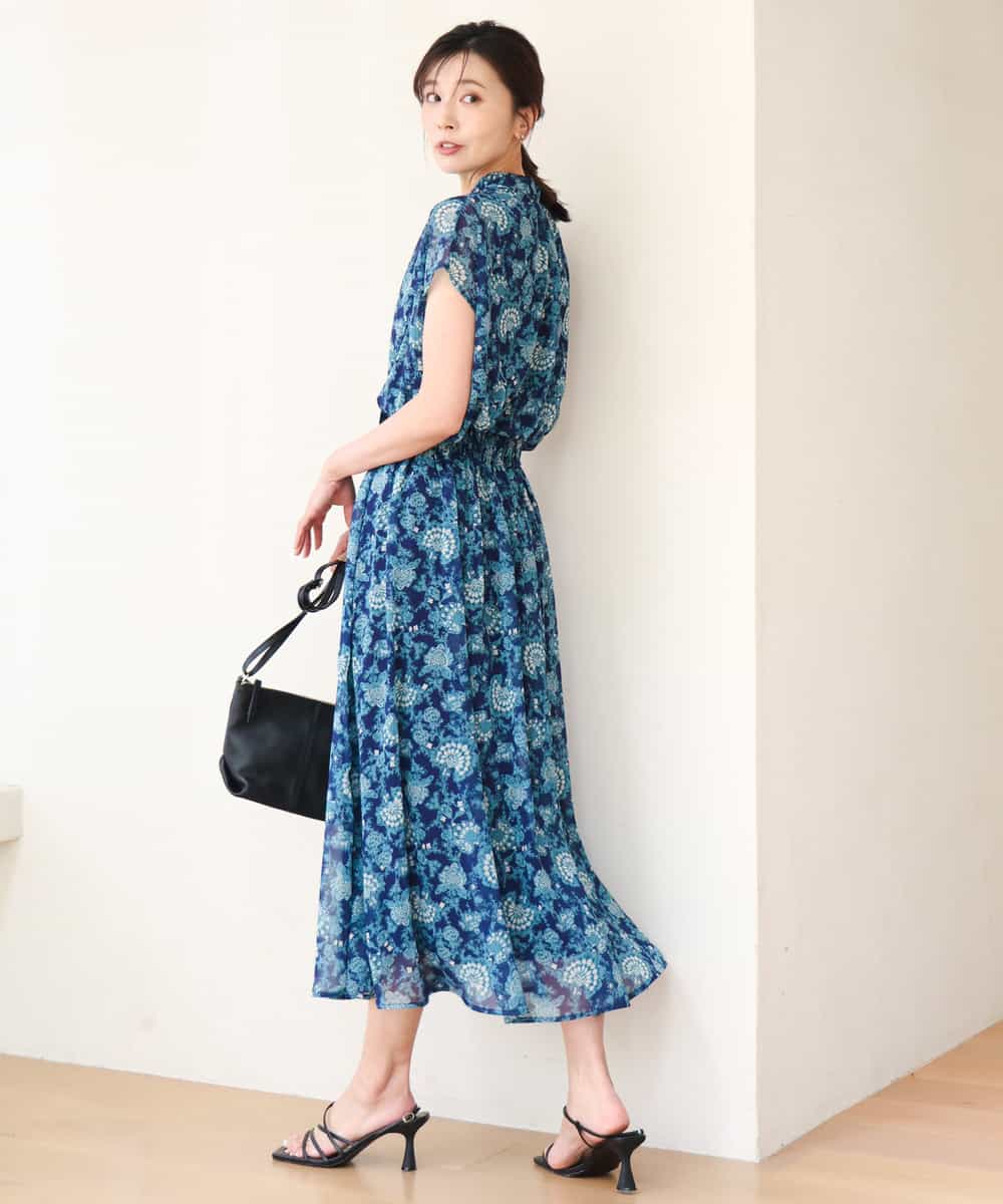 FKBGF05140 MK MICHEL KLEIN(MK ミッシェルクラン) [洗える]前後2way/更紗プリント花柄シフォンブラウス ベージュ