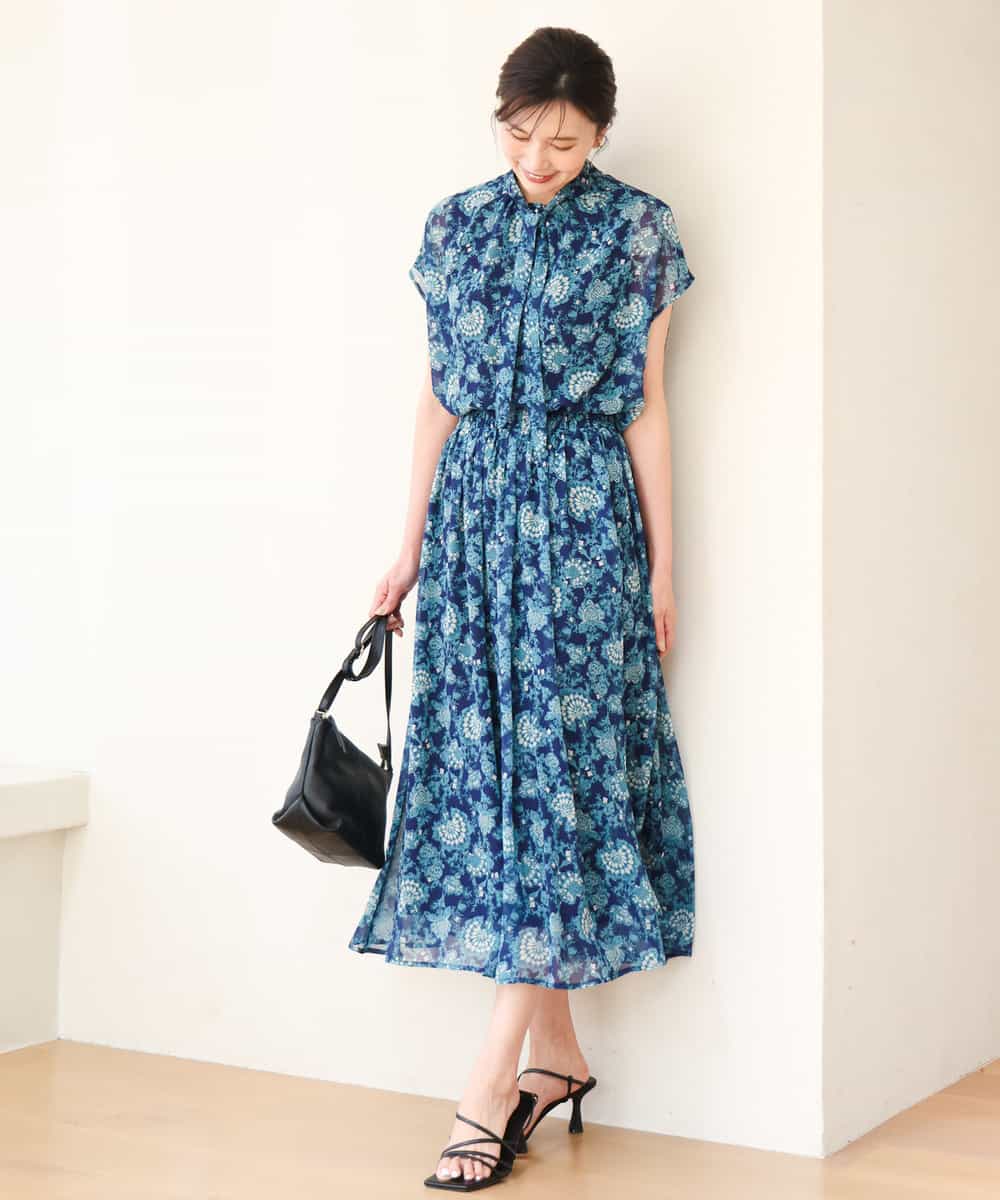 FKBGF05140 MK MICHEL KLEIN(MK ミッシェルクラン) [洗える]前後2way/更紗プリント花柄シフォンブラウス ベージュ