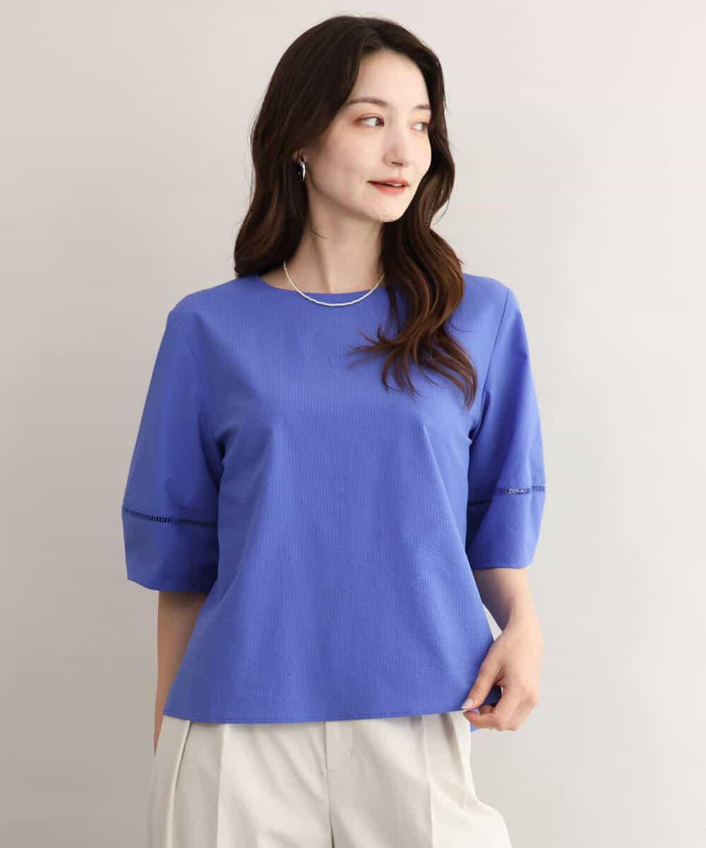 FKBHD64150 MK MICHEL KLEIN(MK ミッシェルクラン) [撥水/UVカット/洗える]ランタンスリーブブラウス ネイビー