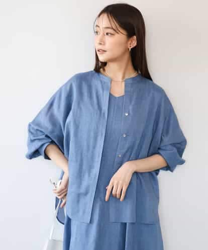 FKBHD65160  [接触冷感/通気性/洗える]ラミーリネン混シャツブラウス