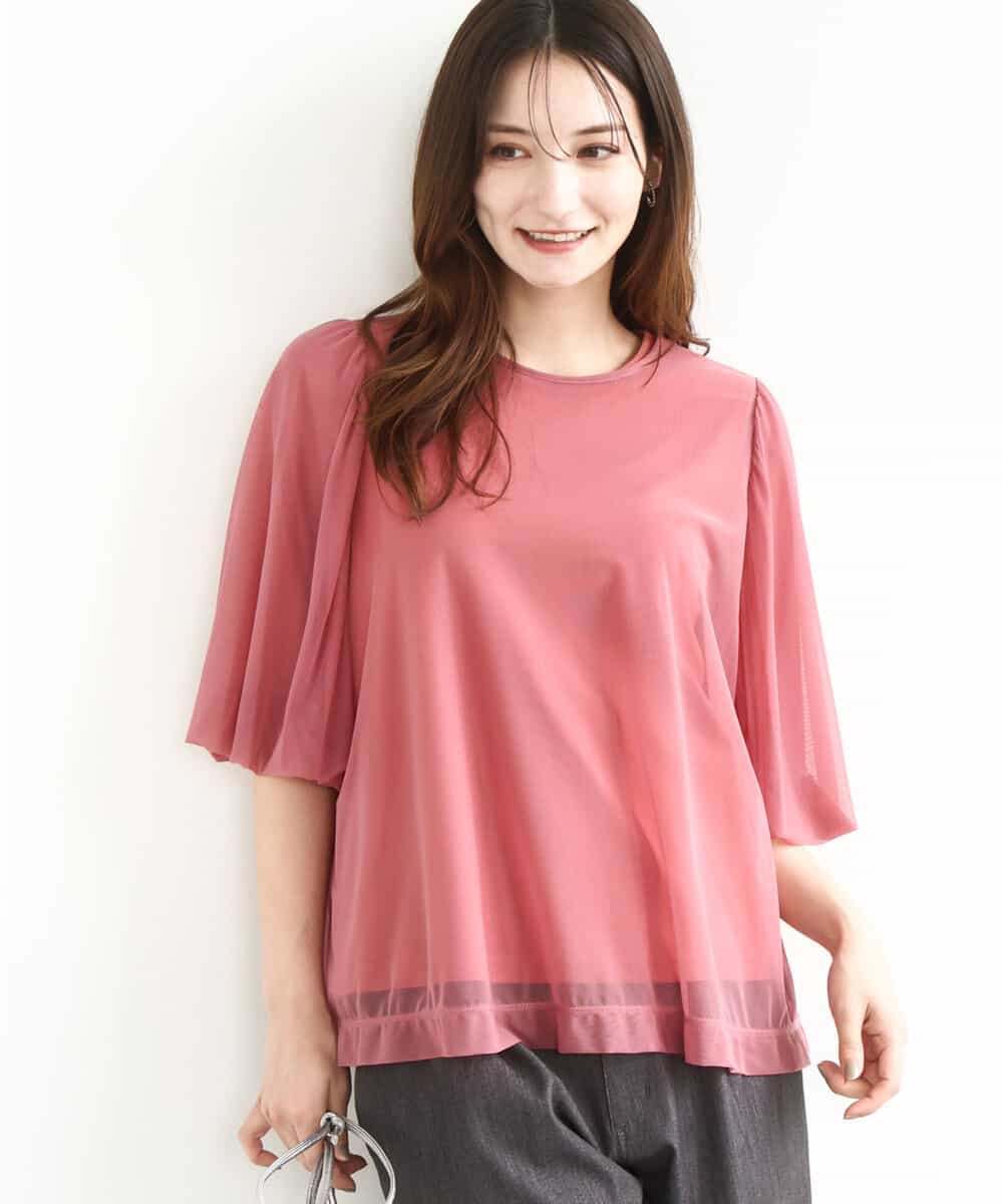 FKBJA86140 MK MICHEL KLEIN(MK ミッシェルクラン) レイヤードチュールブラウス×タンクトップ/接触冷感./洗える ピンク
