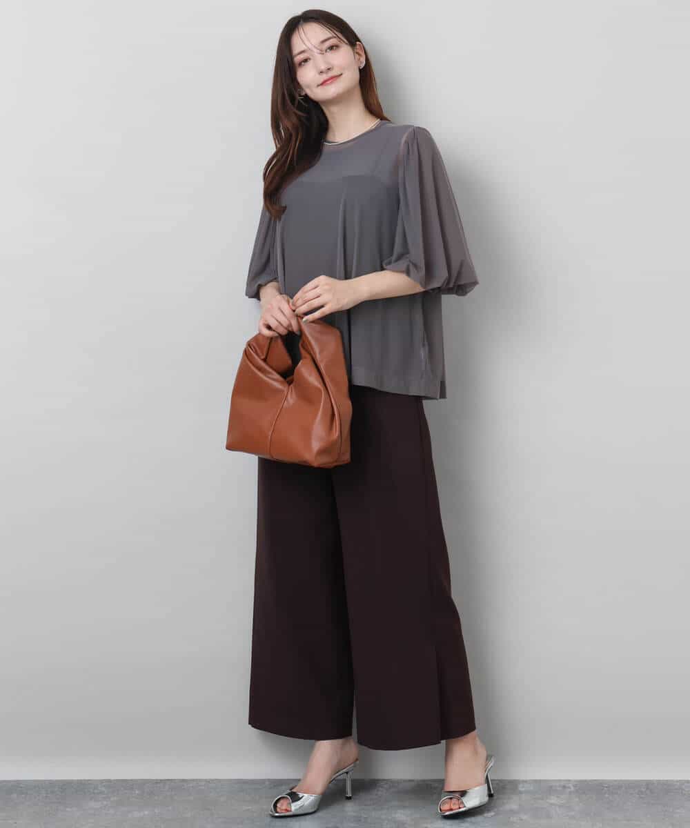FKBJA86140 MK MICHEL KLEIN(MK ミッシェルクラン) レイヤードチュールブラウス×タンクトップ/接触冷感./洗える ピンク