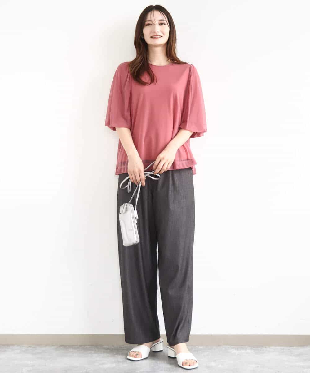 FKBJA86140 MK MICHEL KLEIN(MK ミッシェルクラン) レイヤードチュールブラウス×タンクトップ/接触冷感./洗える ピンク