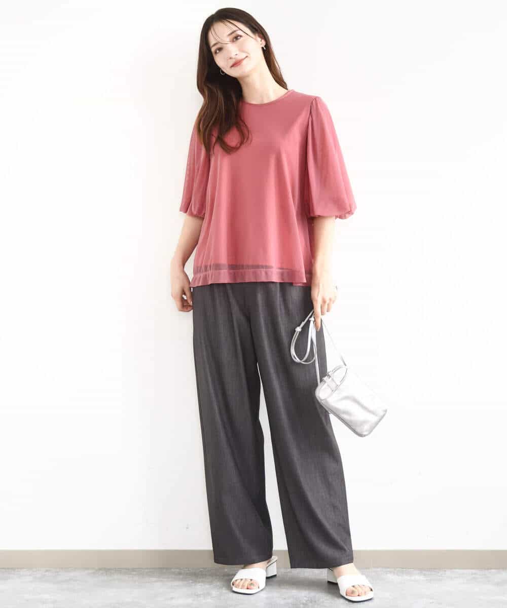 FKBJA86140 MK MICHEL KLEIN(MK ミッシェルクラン) レイヤードチュールブラウス×タンクトップ/接触冷感./洗える ピンク