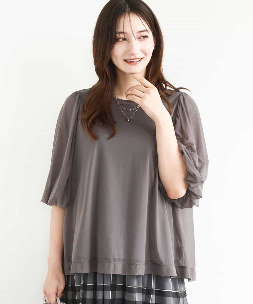 FKBJA86140 MK MICHEL KLEIN(MK ミッシェルクラン) レイヤードチュールブラウス×タンクトップ/接触冷感./洗える モカグレー