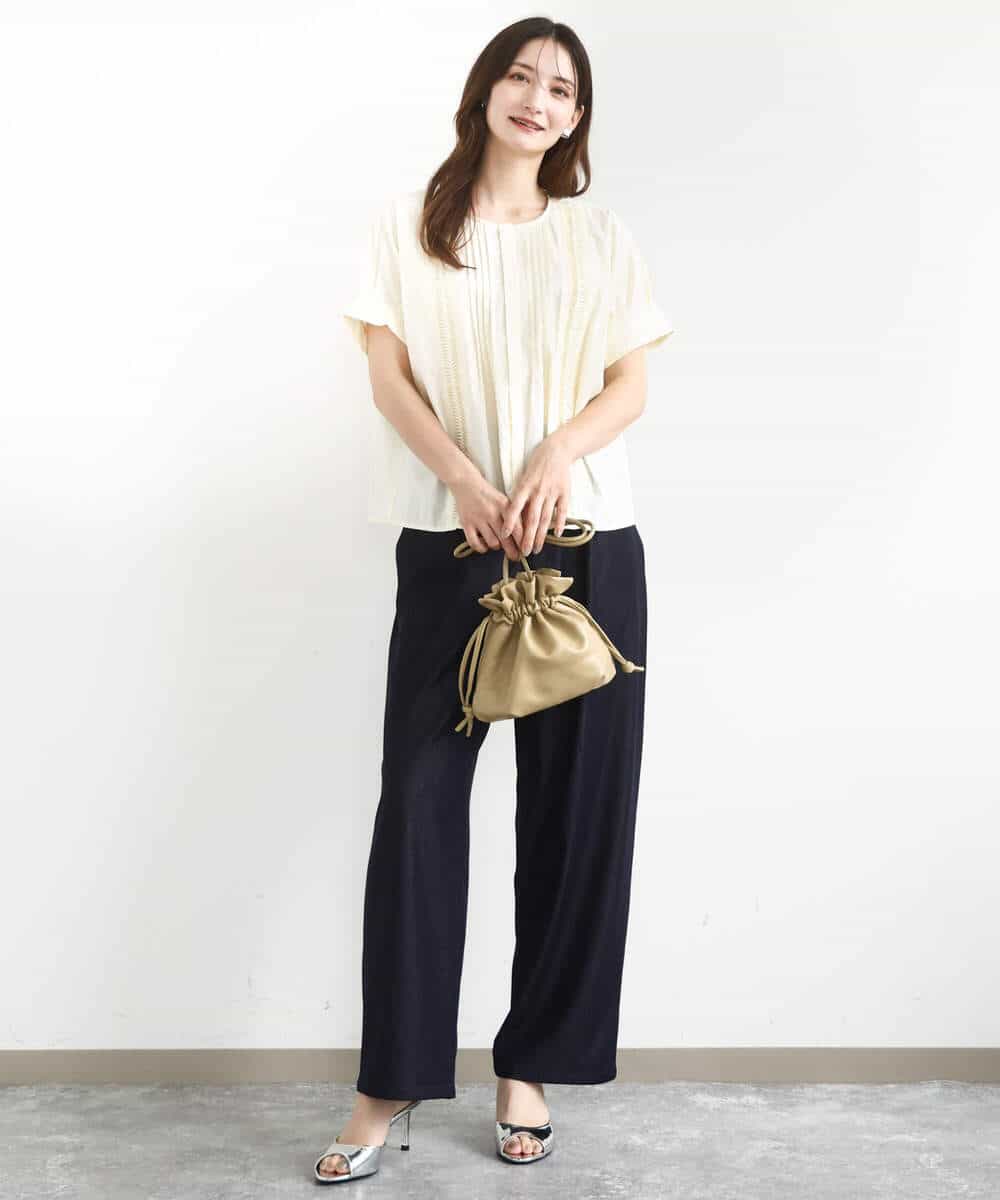 FKBJA87150 MK MICHEL KLEIN(MK ミッシェルクラン) コットンボイルピンタックデザインブラウス/洗える ネイビー