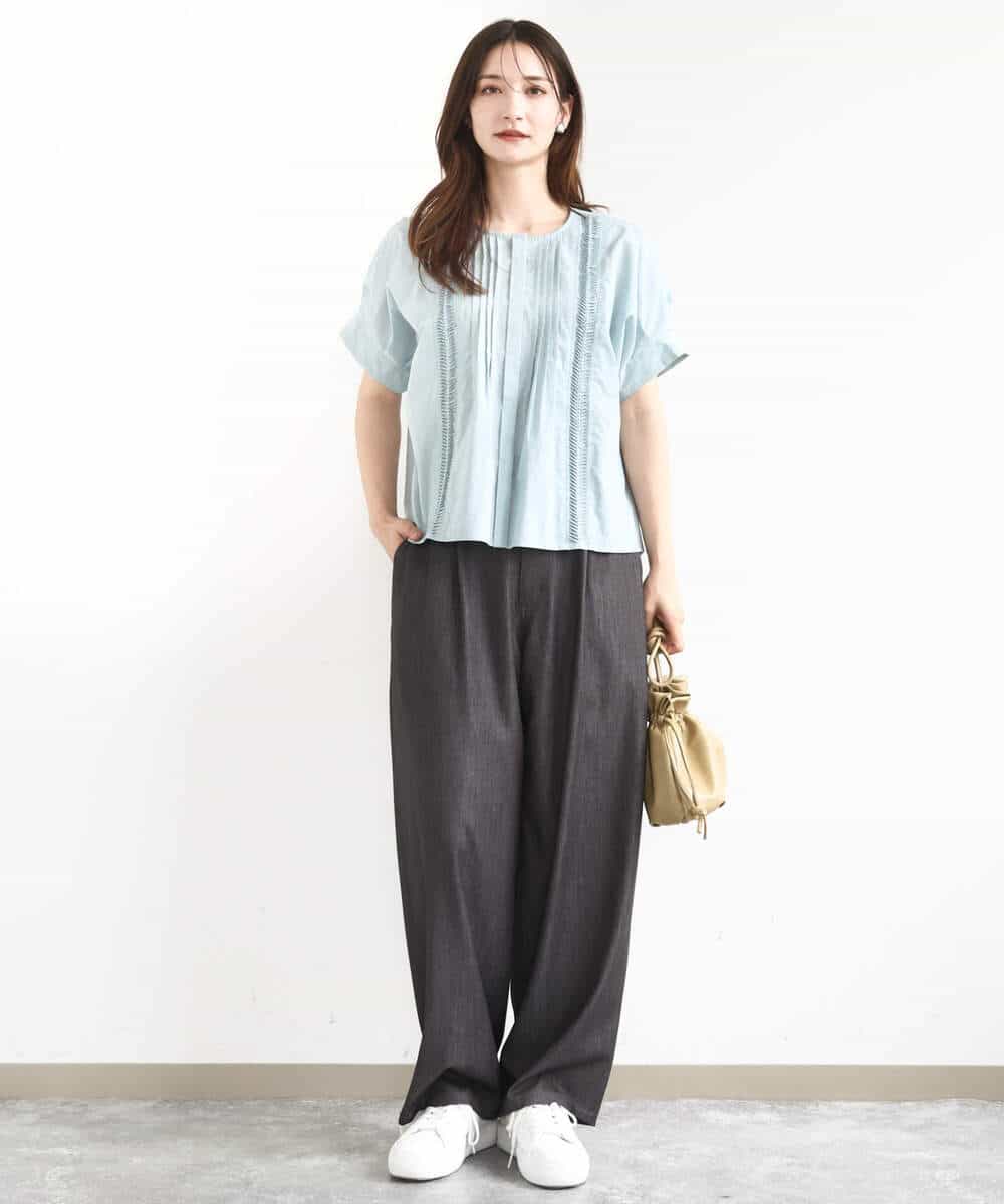 FKBJA87150 MK MICHEL KLEIN(MK ミッシェルクラン) コットンボイルピンタックデザインブラウス/洗える ネイビー