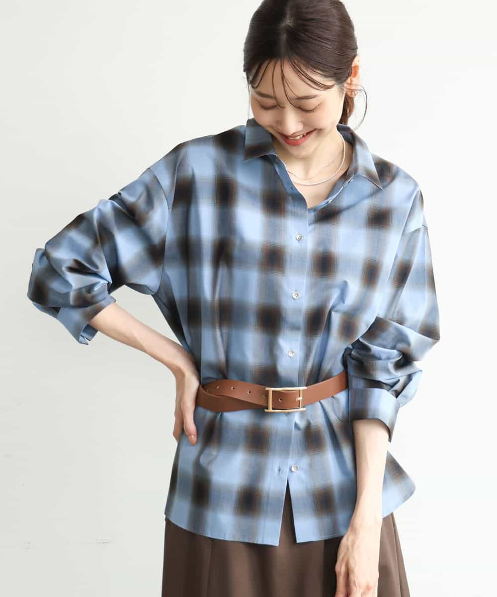FKBJD31170 MK MICHEL KLEIN(MK ミッシェルクラン) [洗える]オンブレチェック柄シャツブラウス ブルー
