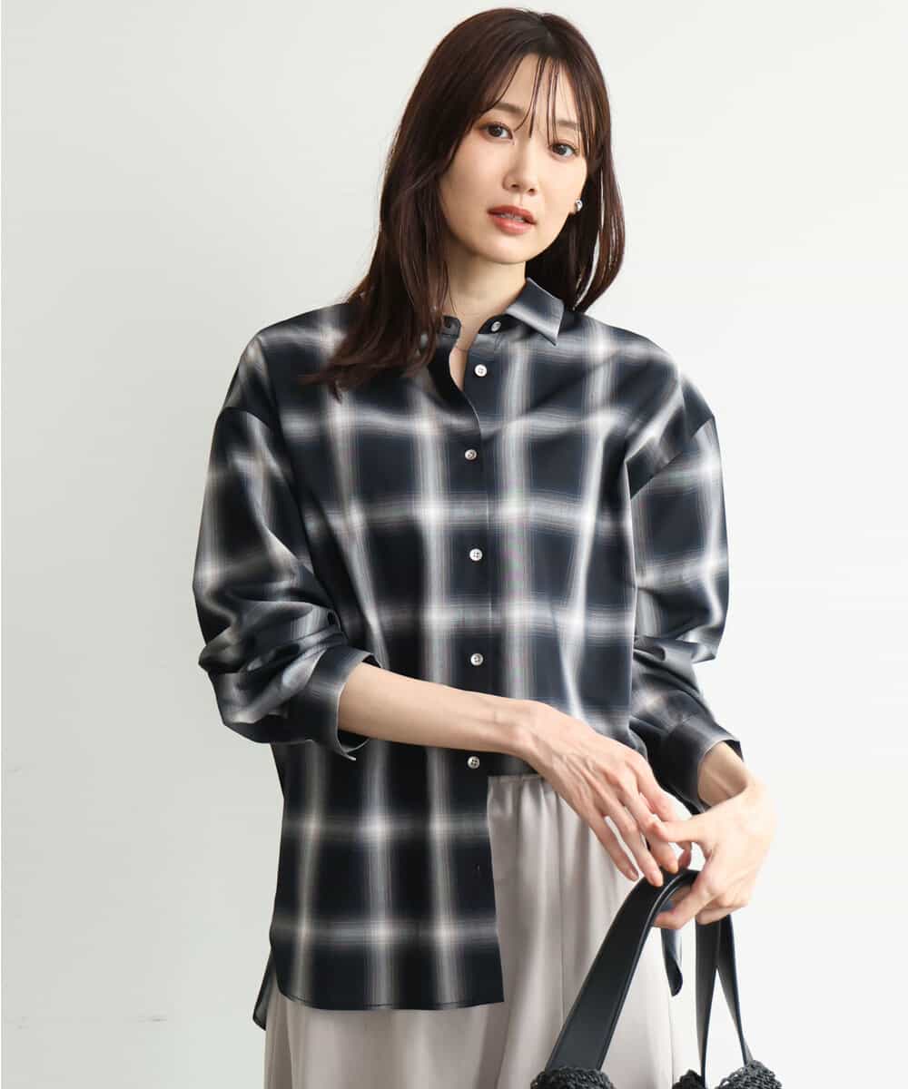 FKBJD31170 MK MICHEL KLEIN(MK ミッシェルクラン) [洗える]オンブレチェック柄シャツブラウス ネイビー