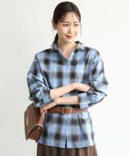 FKBJD31170 MK MICHEL KLEIN(MK ミッシェルクラン) [洗える]オンブレチェック柄シャツブラウス ブラウン