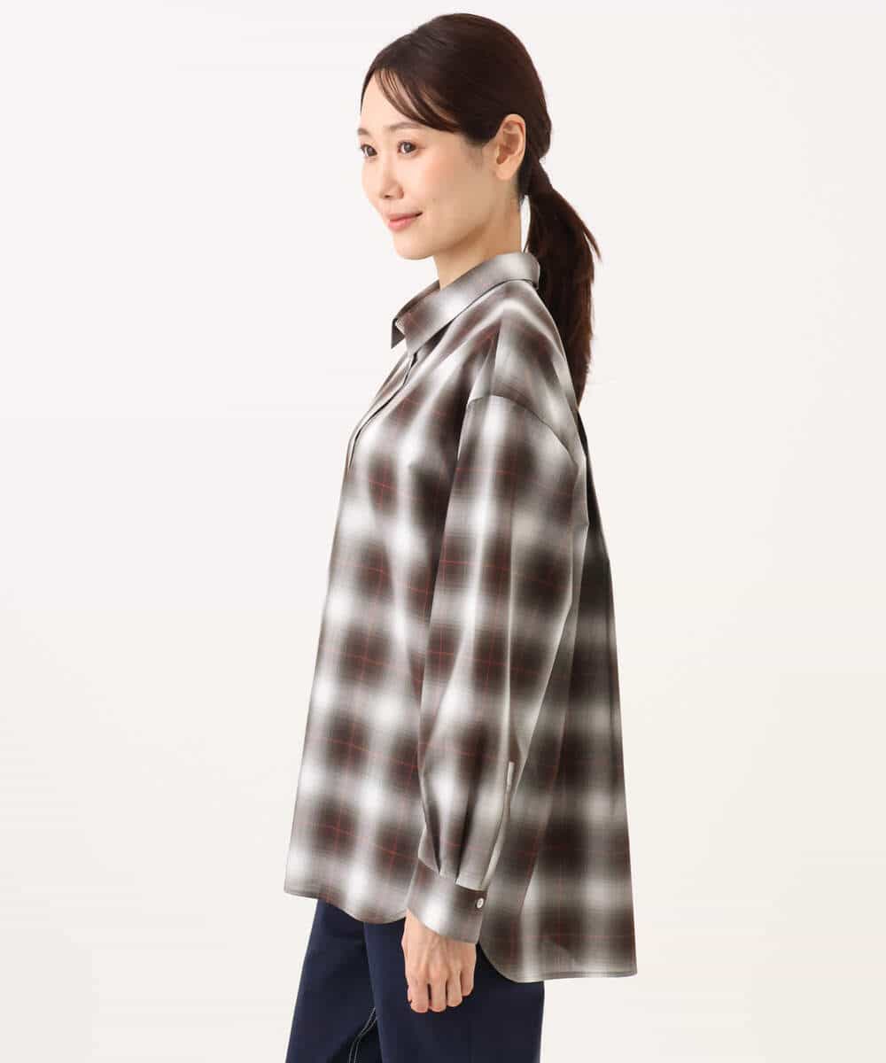 FKBJD31170 MK MICHEL KLEIN(MK ミッシェルクラン) [洗える]オンブレチェック柄シャツブラウス ブラウン