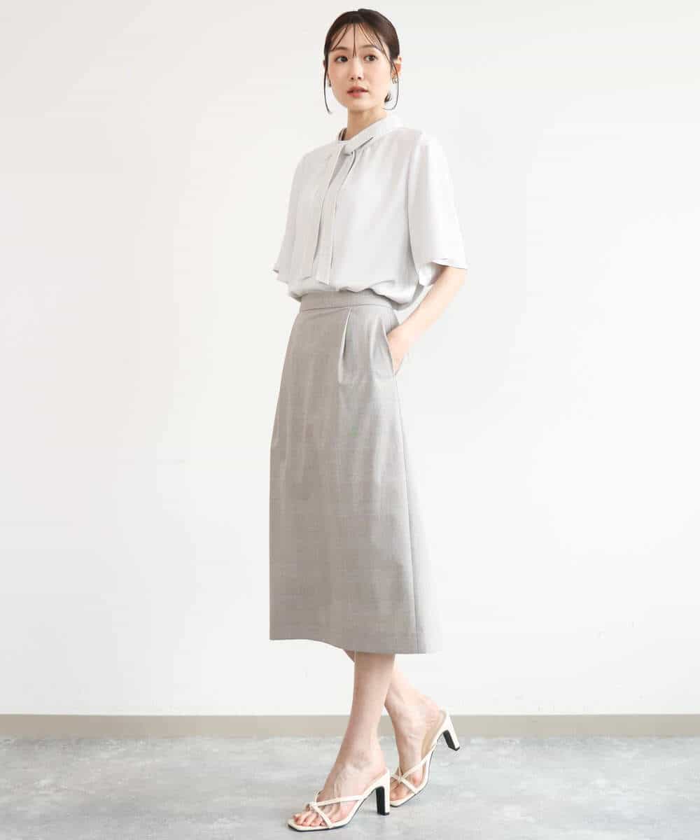 FKBJD36160 MK MICHEL KLEIN(MK ミッシェルクラン) [洗える]レースボウタイ付きスタンドネックブラウス ライトブルー