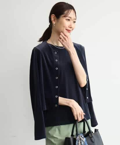 FKCJD24140 MK MICHEL KLEIN [洗える]シアーベロア カーディガン
