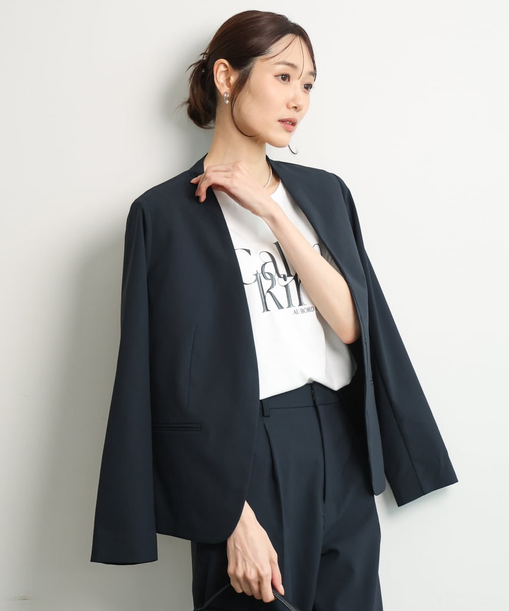 FKDGD33230 MK MICHEL KLEIN(MK ミッシェルクラン) [イージーケア/洗える]ドライタッチストレッチ カラーレスジャケット ネイビー
