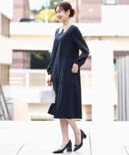 FKEFD13230 MK MICHEL KLEIN(MK ミッシェルクラン) [防シワ/洗える]レース衿付きサックワンピース ネイビー