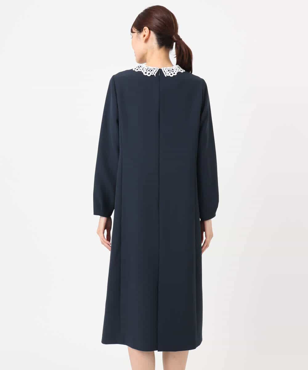 FKEFD13230 MK MICHEL KLEIN(MK ミッシェルクラン) [防シワ/洗える]レース衿付きサックワンピース ネイビー