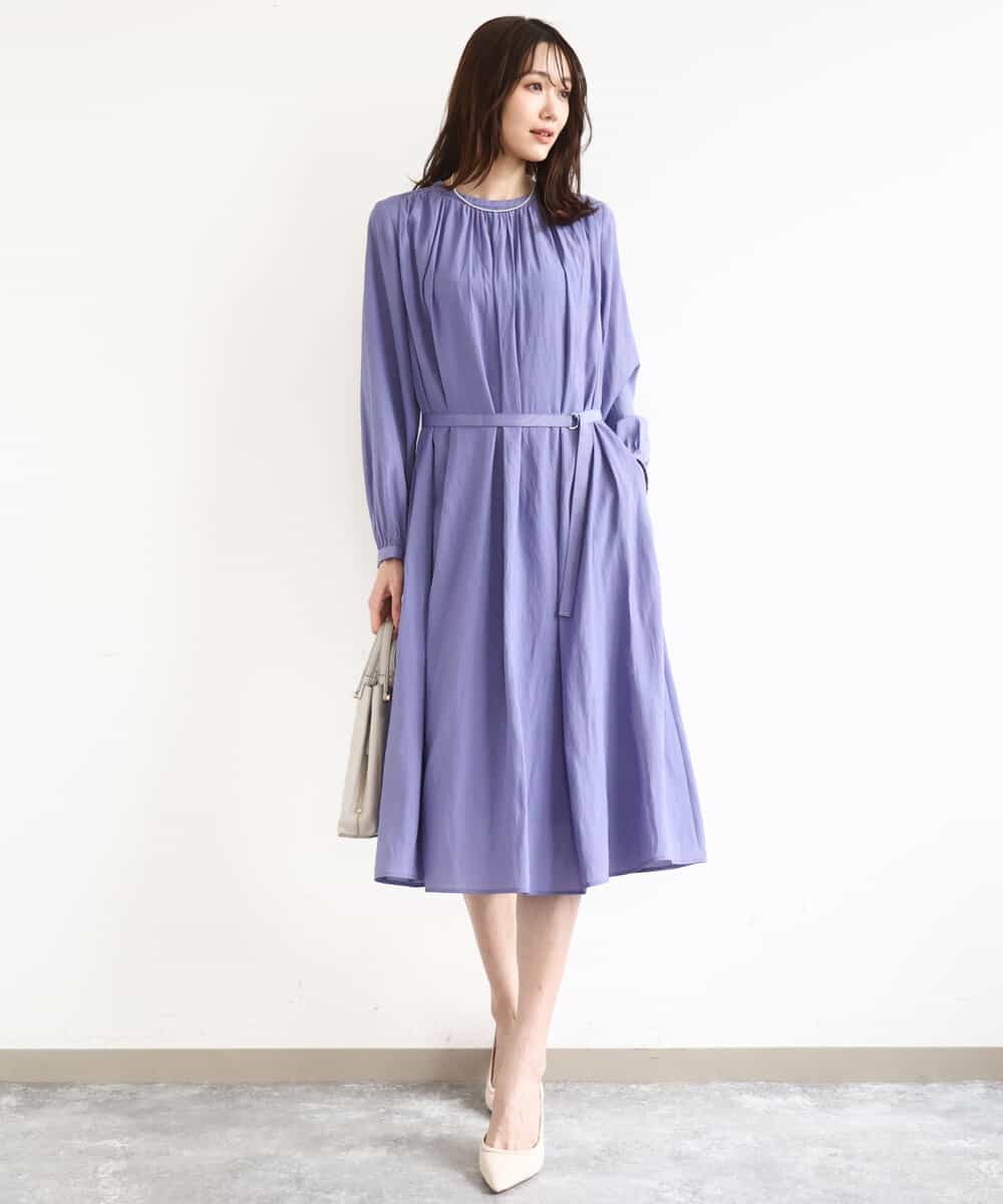 FKEGD26210 MK MICHEL KLEIN(MK ミッシェルクラン) [洗える]サテンギャザーワンピース パープル