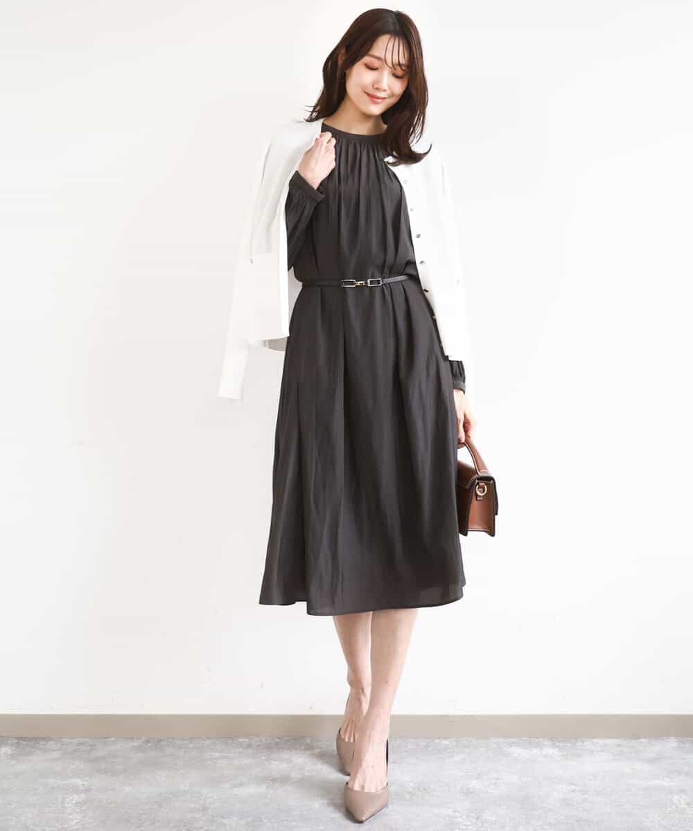 FKEGD26210 MK MICHEL KLEIN(MK ミッシェルクラン) [洗える]サテンギャザーワンピース ダークグレー