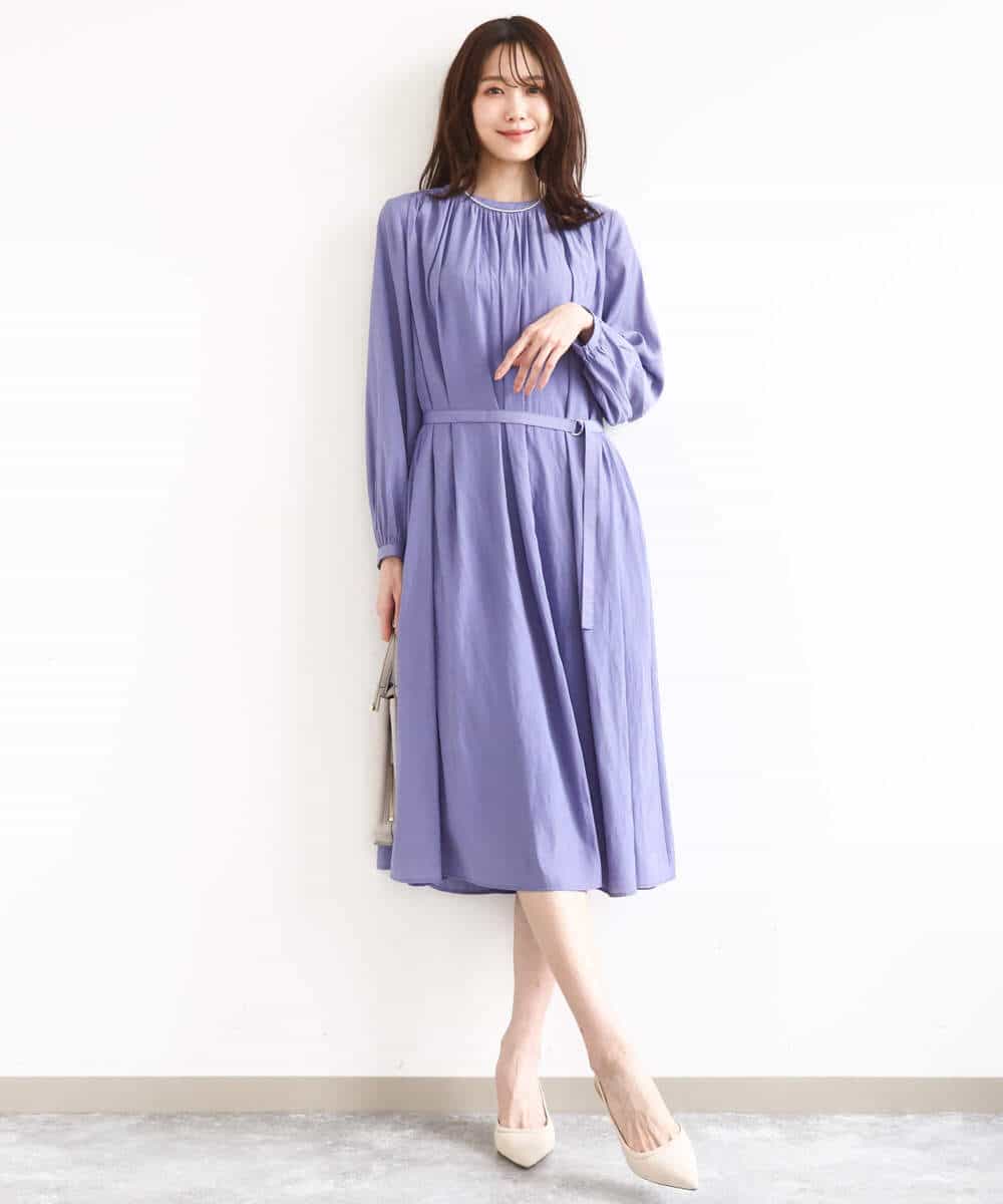 FKEGD26210 MK MICHEL KLEIN(MK ミッシェルクラン) [洗える]サテンギャザーワンピース ダークグレー