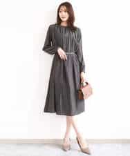 FKEGD26210 MK MICHEL KLEIN(MK ミッシェルクラン) [洗える]サテンギャザーワンピース ダークグレー