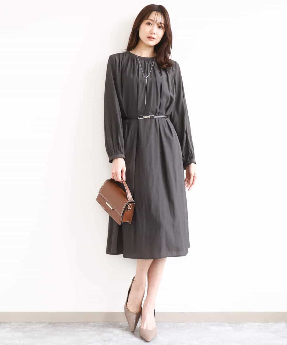 FKEGD26210 MK MICHEL KLEIN(MK ミッシェルクラン) [洗える]サテンギャザーワンピース ダークグレー