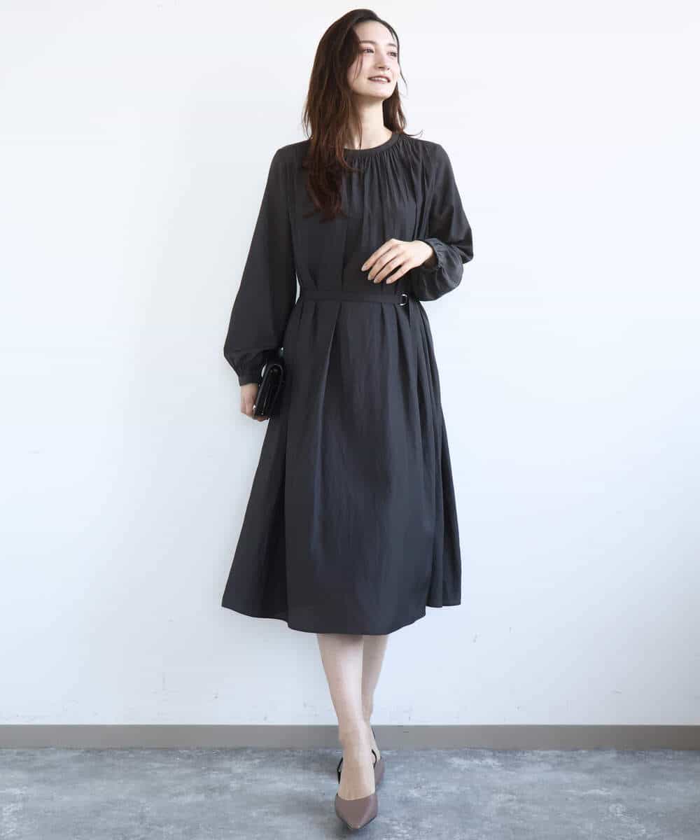 FKEGD26210 MK MICHEL KLEIN(MK ミッシェルクラン) [洗える]サテンギャザーワンピース ダークグレー