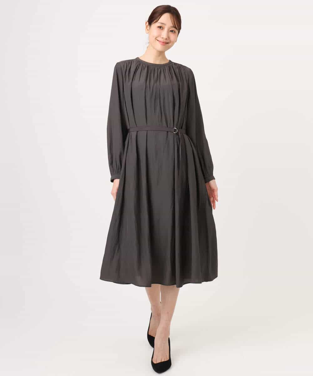 FKEGD26210 MK MICHEL KLEIN(MK ミッシェルクラン) [洗える]サテンギャザーワンピース ダークグレー