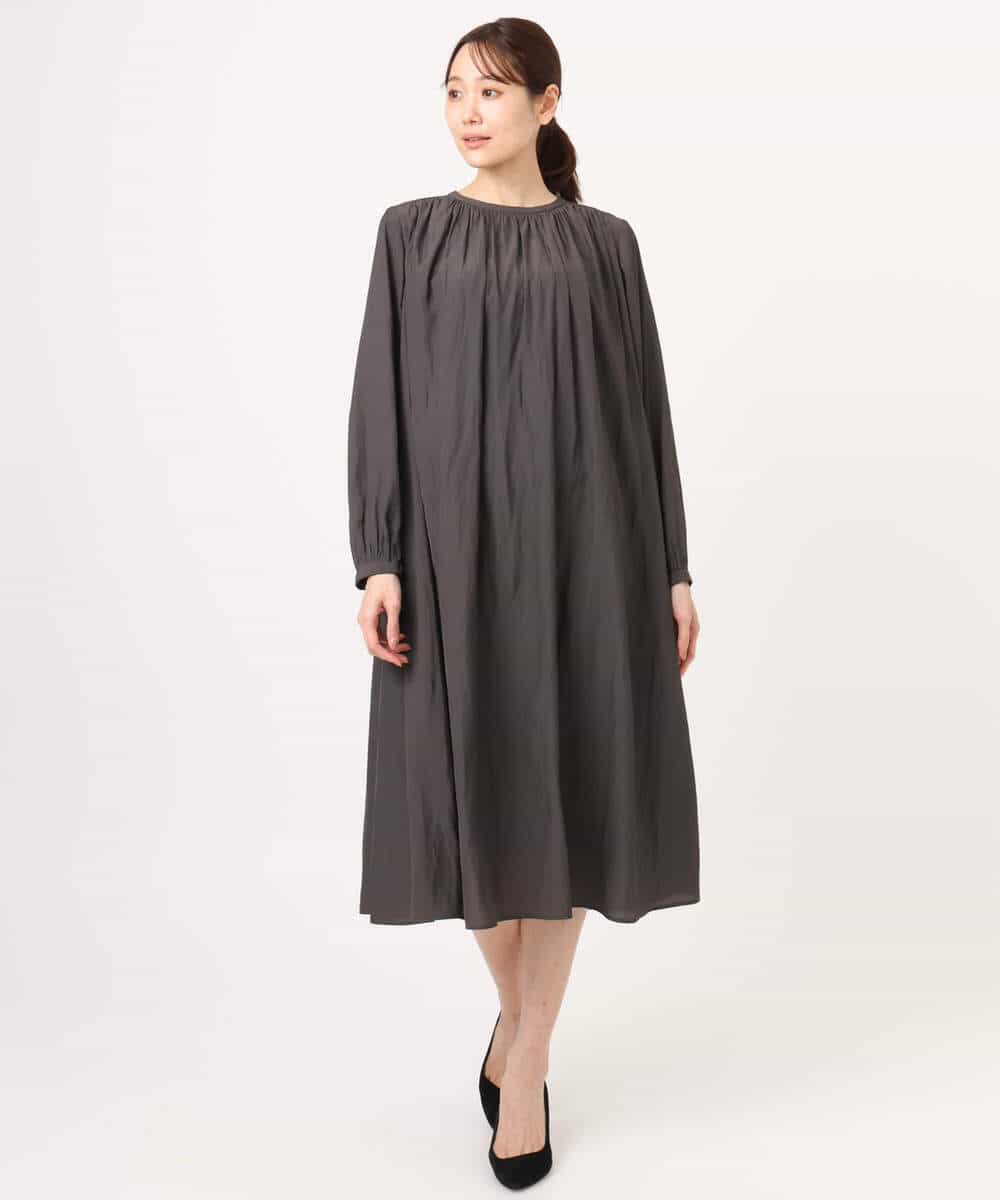 FKEGD26210 MK MICHEL KLEIN(MK ミッシェルクラン) [洗える]サテンギャザーワンピース ダークグレー