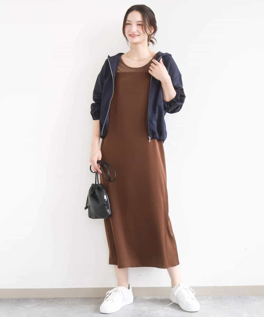 FKEGD37210 MK MICHEL KLEIN(MK ミッシェルクラン) [洗える]サテンキャミワンピース ブラウン