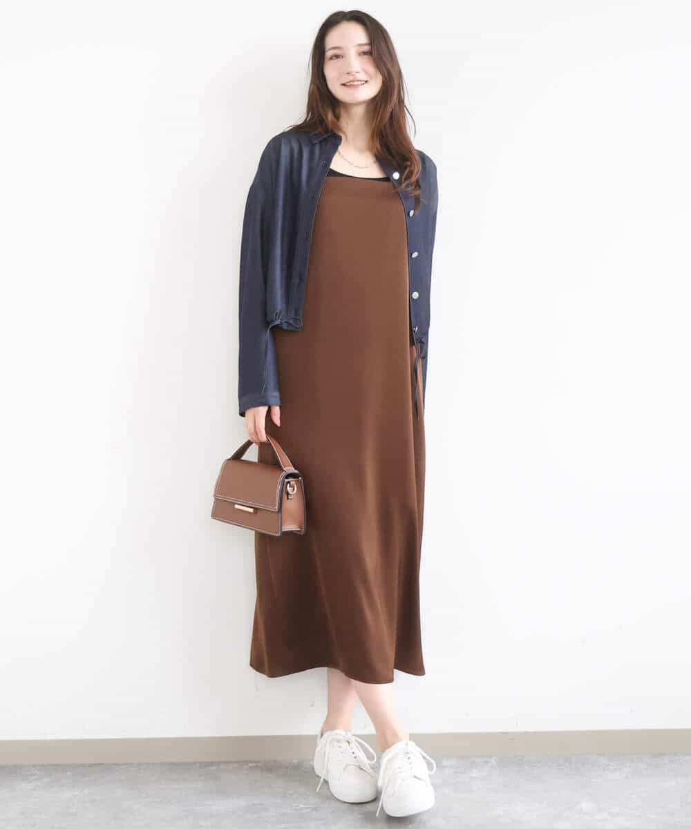 FKEGD37210 MK MICHEL KLEIN(MK ミッシェルクラン) [洗える]サテンキャミワンピース ブラウン