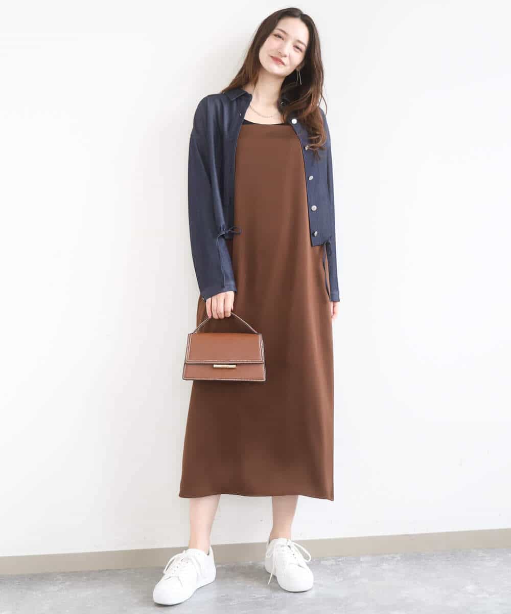 FKEGD37210 MK MICHEL KLEIN(MK ミッシェルクラン) [洗える]サテンキャミワンピース ブラウン