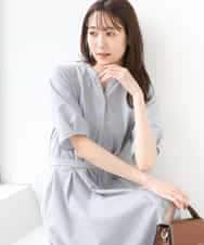 FKEGD38210 MK MICHEL KLEIN(MK ミッシェルクラン) [洗える]サッカーストライプ ウエストタックワンピース ネイビー