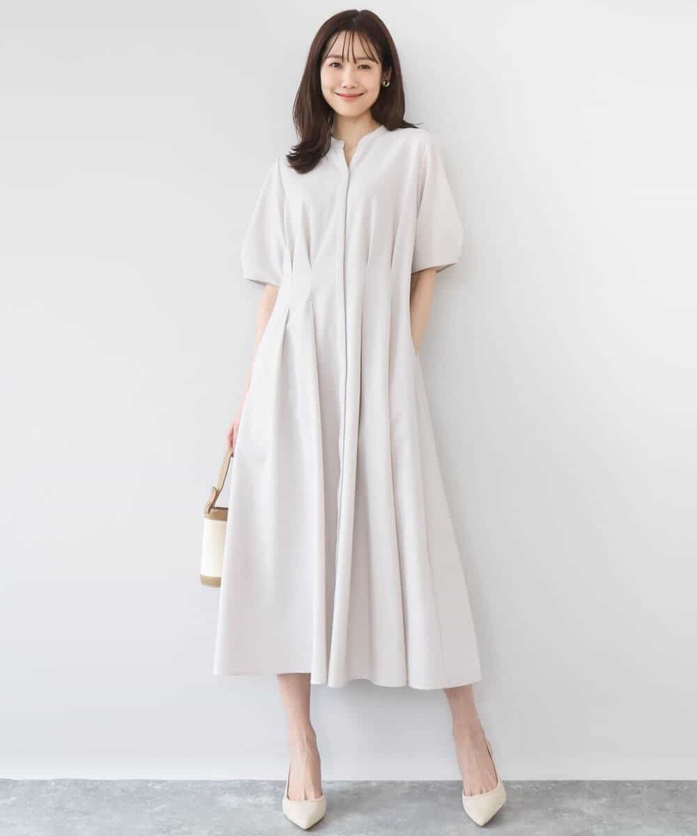 FKEGD38210 MK MICHEL KLEIN(MK ミッシェルクラン) [洗える]サッカーストライプ ウエストタックワンピース ネイビー