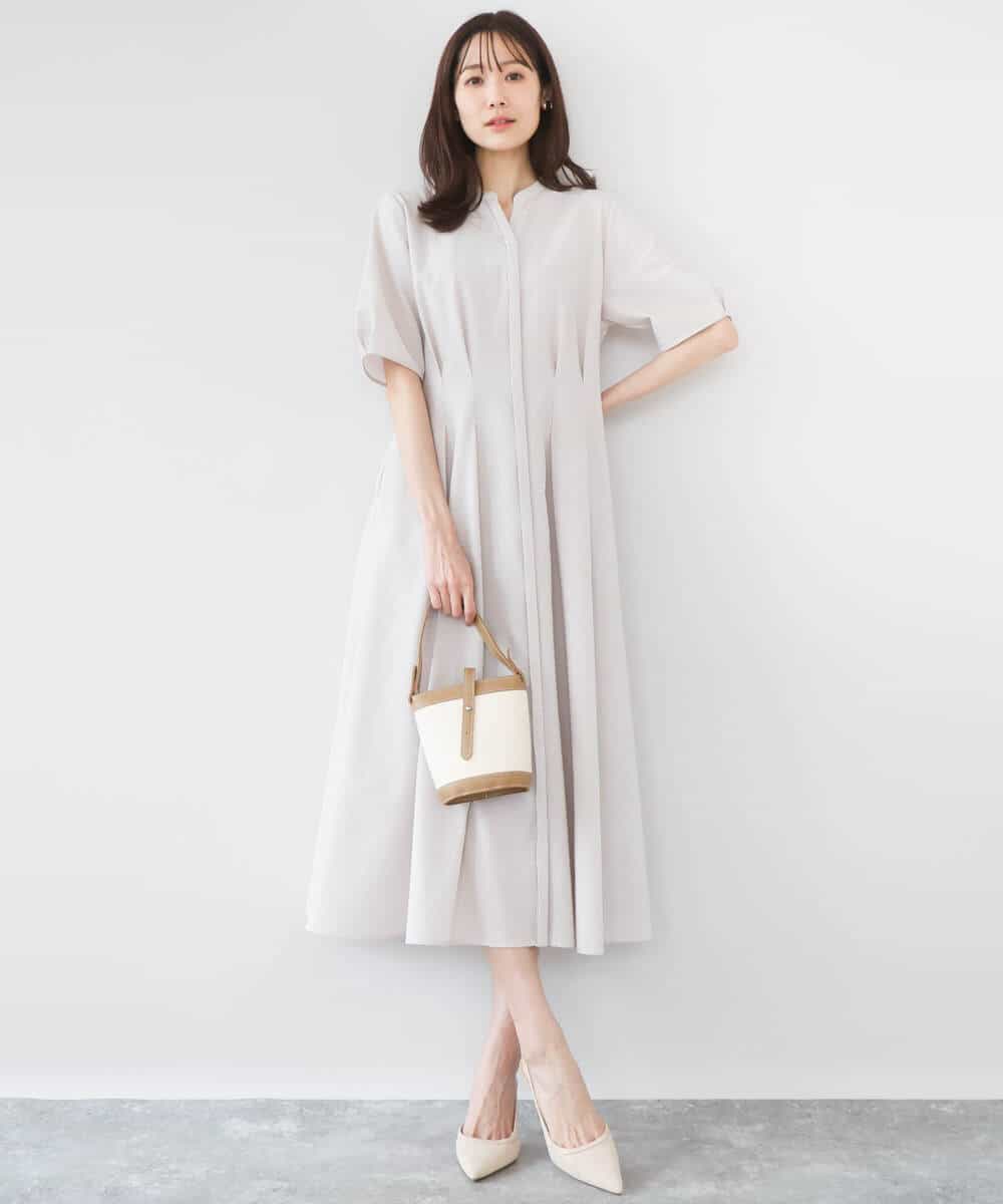 FKEGD38210 MK MICHEL KLEIN(MK ミッシェルクラン) [洗える]サッカーストライプ ウエストタックワンピース ネイビー