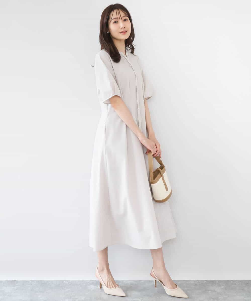 FKEGD38210 MK MICHEL KLEIN(MK ミッシェルクラン) [洗える]サッカーストライプ ウエストタックワンピース ネイビー