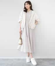 FKEGD38210 MK MICHEL KLEIN(MK ミッシェルクラン) [洗える]サッカーストライプ ウエストタックワンピース ネイビー