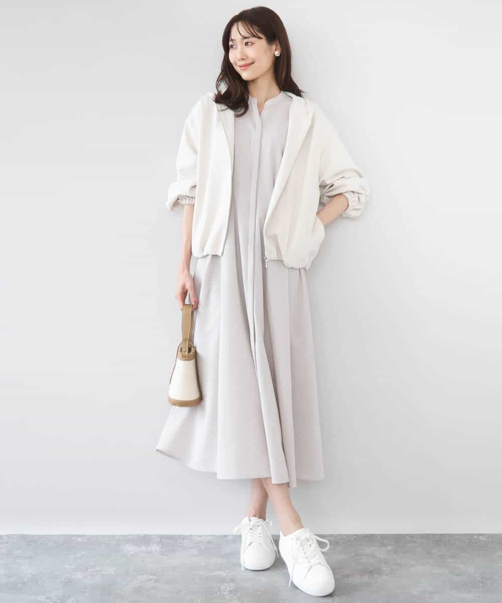 FKEGD38210 MK MICHEL KLEIN(MK ミッシェルクラン) [洗える]サッカーストライプ ウエストタックワンピース ネイビー