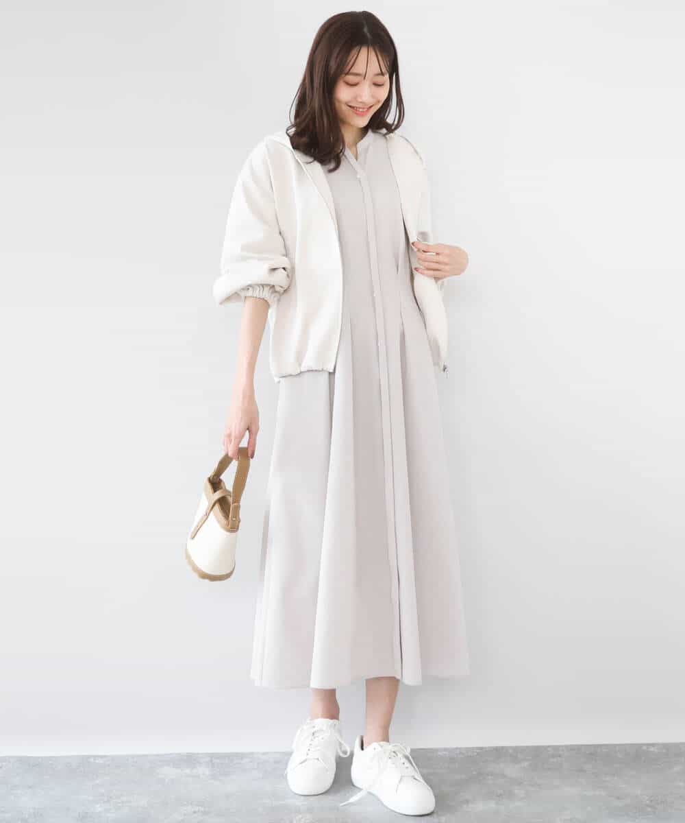 FKEGD38210 MK MICHEL KLEIN(MK ミッシェルクラン) [洗える]サッカーストライプ ウエストタックワンピース ネイビー