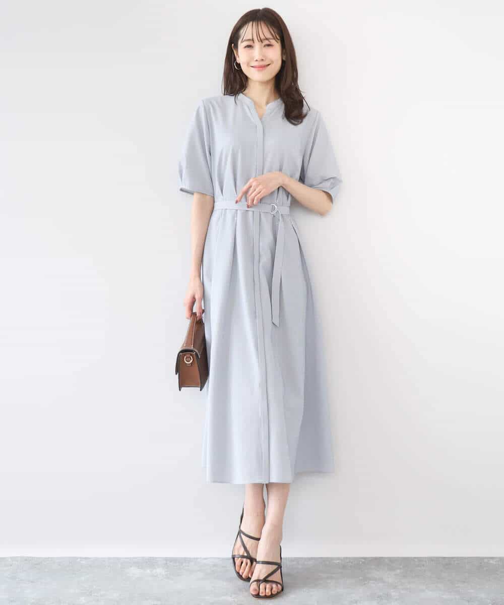 FKEGD38210 MK MICHEL KLEIN(MK ミッシェルクラン) [洗える]サッカーストライプ ウエストタックワンピース ネイビー