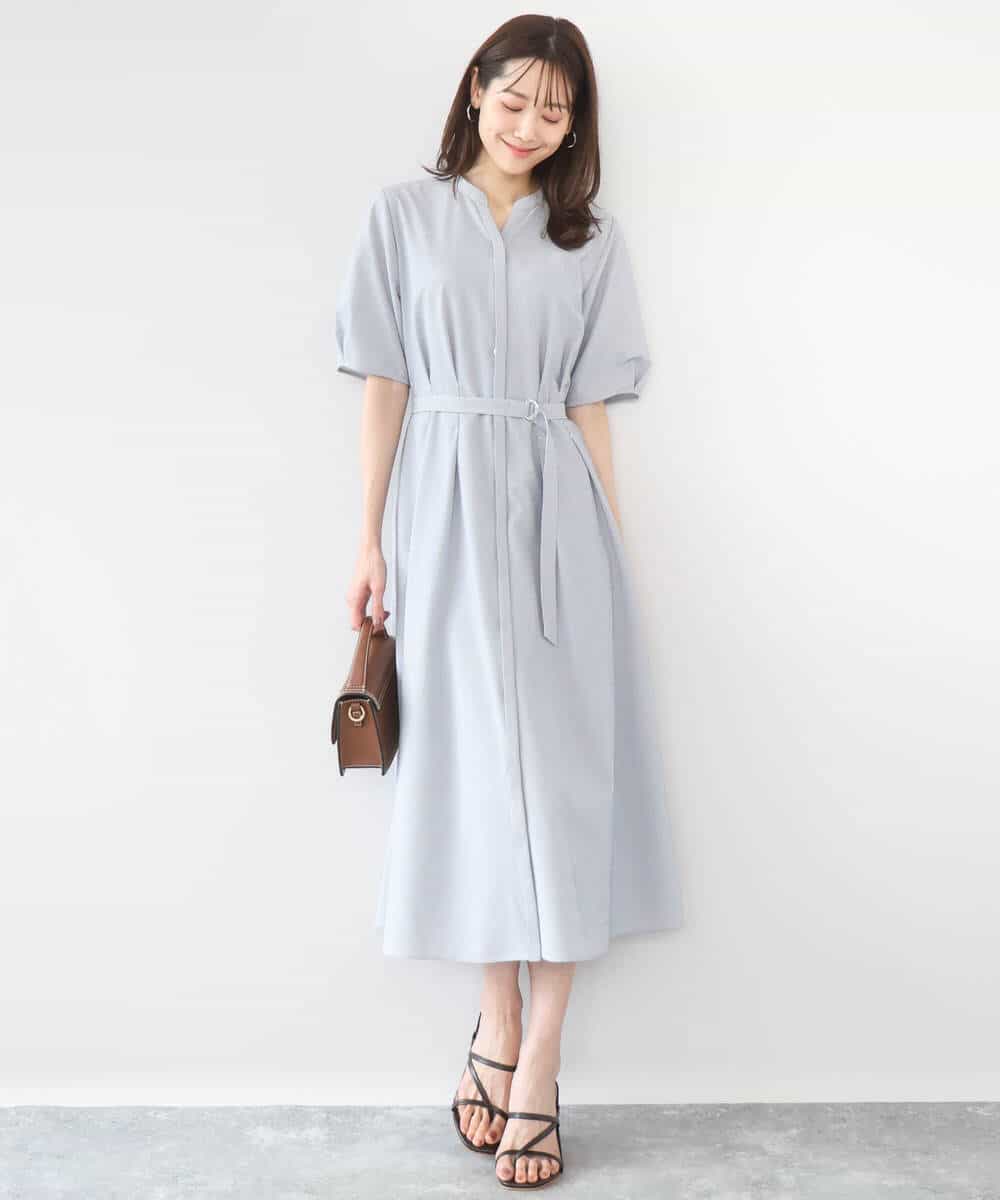 FKEGD38210 MK MICHEL KLEIN(MK ミッシェルクラン) [洗える]サッカーストライプ ウエストタックワンピース ネイビー