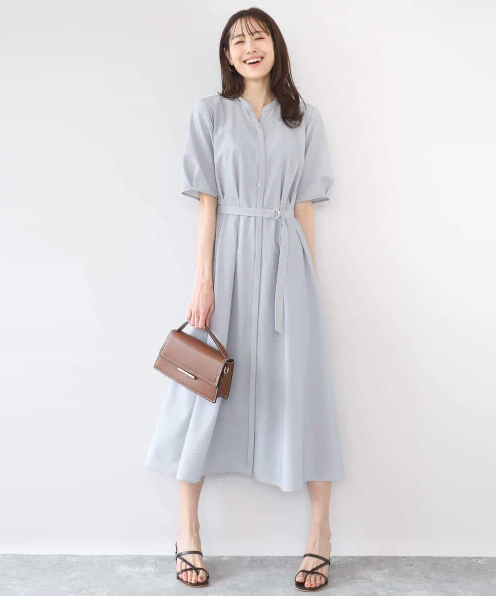 FKEGD38210 MK MICHEL KLEIN(MK ミッシェルクラン) [洗える]サッカーストライプ ウエストタックワンピース ネイビー