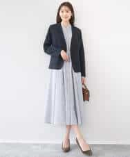 FKEGD38210 MK MICHEL KLEIN(MK ミッシェルクラン) [洗える]サッカーストライプ ウエストタックワンピース ネイビー