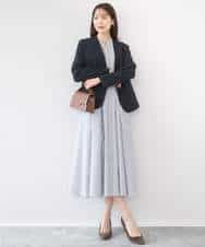 FKEGD38210 MK MICHEL KLEIN(MK ミッシェルクラン) [洗える]サッカーストライプ ウエストタックワンピース ネイビー