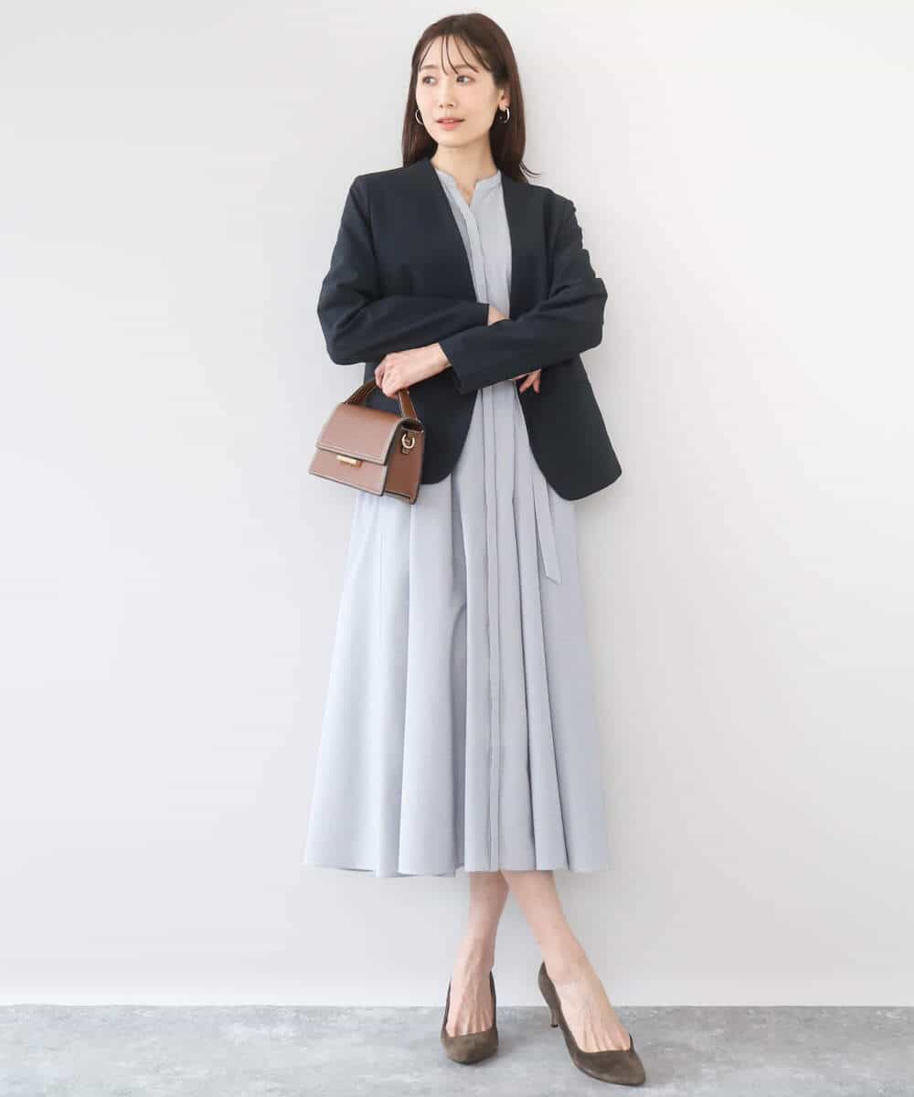 FKEGD38210 MK MICHEL KLEIN(MK ミッシェルクラン) [洗える]サッカーストライプ ウエストタックワンピース ネイビー