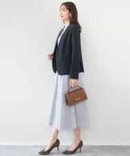 FKEGD38210 MK MICHEL KLEIN(MK ミッシェルクラン) [洗える]サッカーストライプ ウエストタックワンピース ネイビー