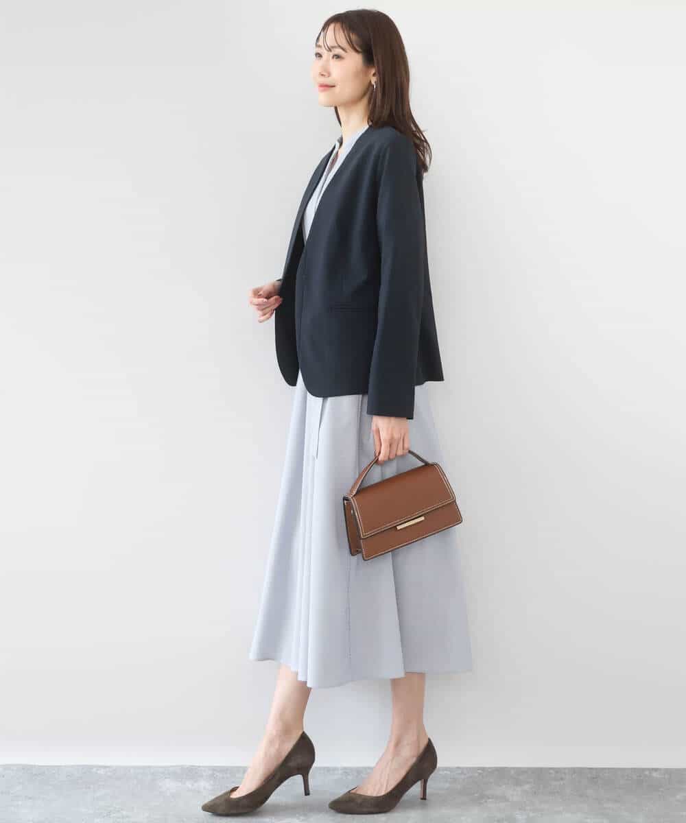 FKEGD38210 MK MICHEL KLEIN(MK ミッシェルクラン) [洗える]サッカーストライプ ウエストタックワンピース ネイビー
